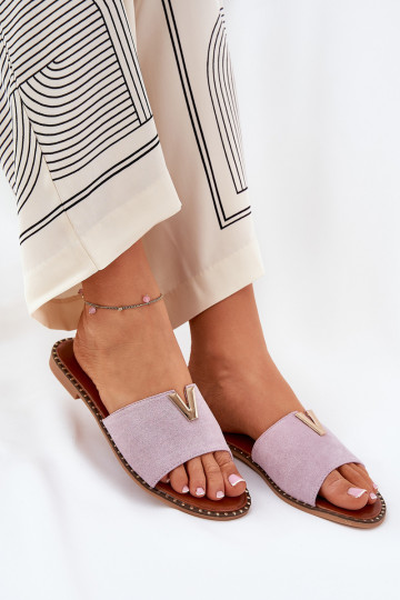 Zapatillas de mujer con tacones anchos y detalles elegantes color violeta Saliena