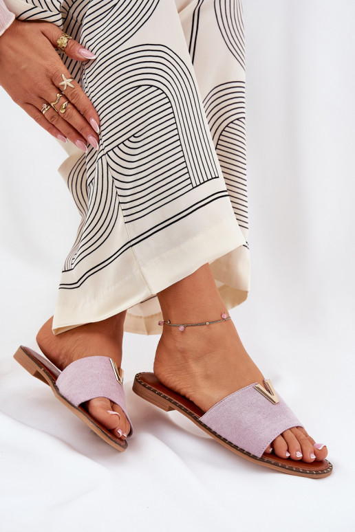 zapatillas de mujer con tacones anchos Con decoracionesi Detalami color violeta Saliena