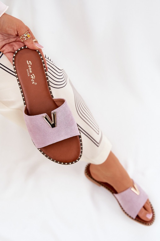 zapatillas de mujer con tacones anchos Con decoracionesi Detalami color violeta Saliena