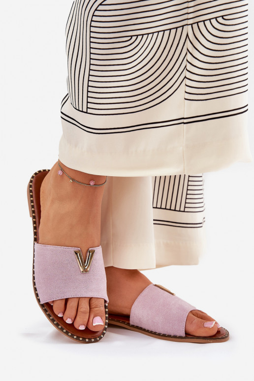 zapatillas de mujer con tacones anchos Con decoracionesi Detalami color violeta Saliena