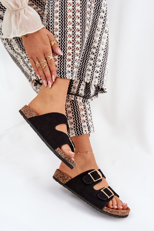 zapatillas de mujer con una plataforma Ze color doradomi con hebillasmi de color negro Lisavionea