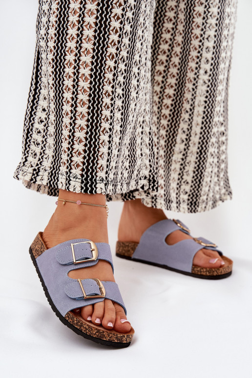 zapatillas de mujer con una plataforma Ze color doradomi con hebillasmi color azul Lisavionea