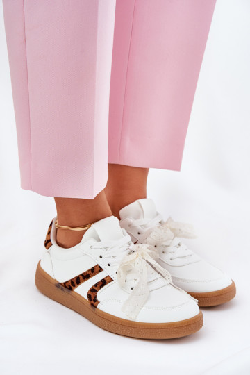 Zapatillas deportivas bajas de mujer con cordones y estampado de leopardo color blanco Zielle