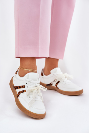 Zapatillas deportivas bajas de mujer con cordones y estampado de leopardo color blanco Zielle 2