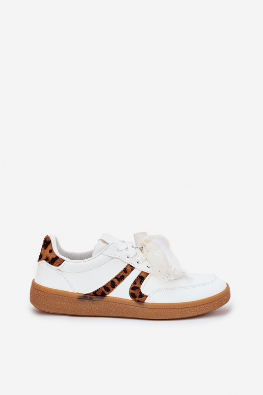 Bajo Zapatillas modelo zapatos. Femenino con encaje con estampados de piel de leopardo el color blanco Zielle