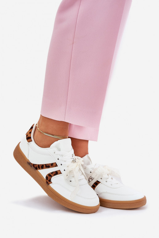 Bajo Zapatillas modelo zapatos. Femenino con encaje con estampados de piel de leopardo el color blanco Zielle