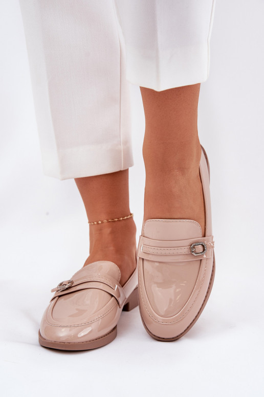 Mocasines lacados Femenino para decorar con hebillas beige Mollan