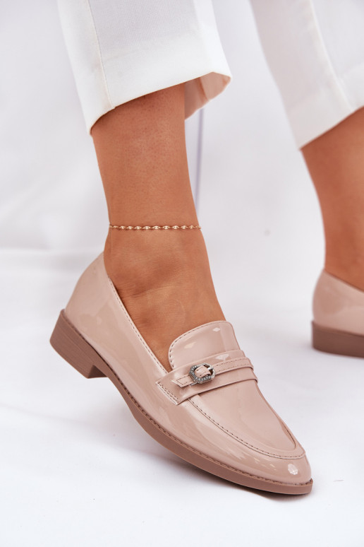 Mocasines lacados Femenino para decorar con hebillas beige Mollan
