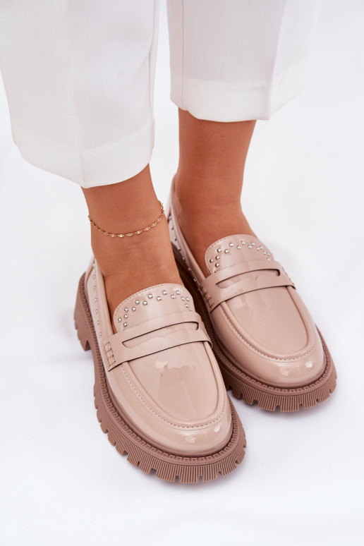 mocasines de mujer con efecto barniz Con decoración beige Activadollae