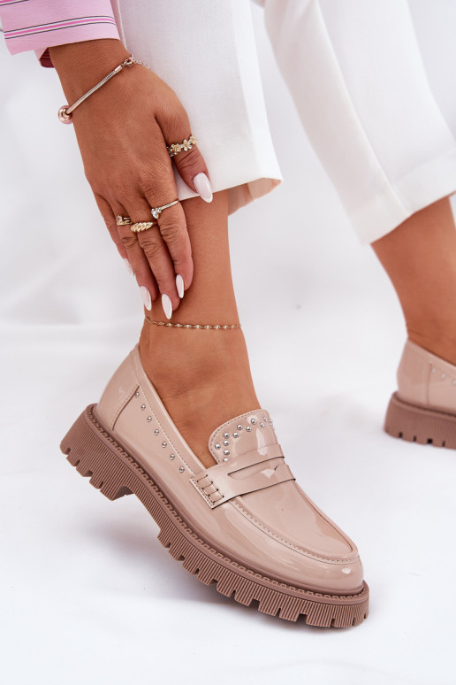 mocasines de mujer con efecto barniz Con decoración beige Activadollae