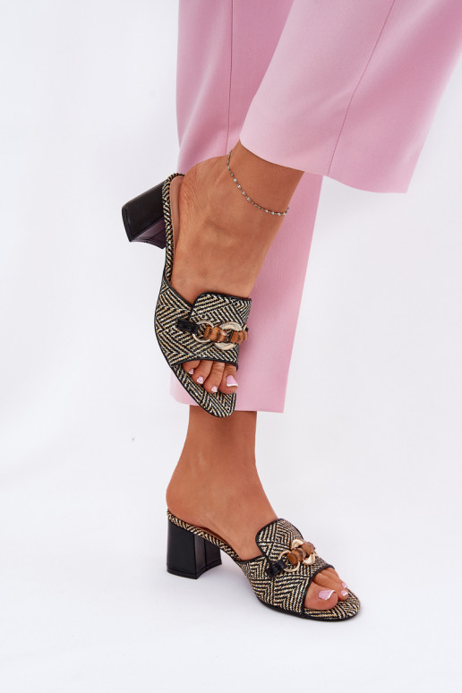 zapatillas de mujer con tacones con adornos de color negro Ovittole