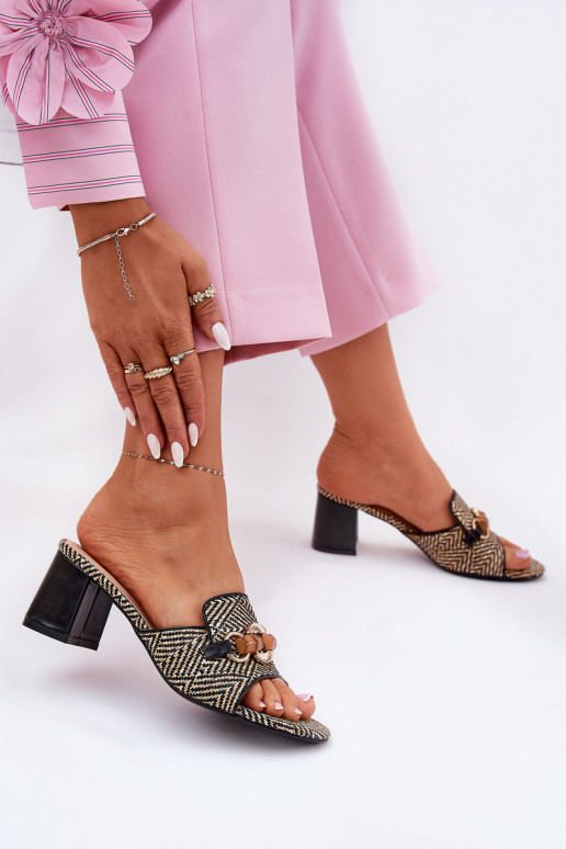 zapatillas de mujer con tacones con adornos de color negro Ovittole