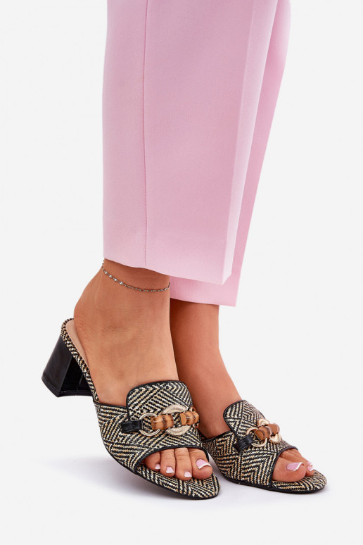 zapatillas de mujer con tacones con adornos de color negro Ovittole