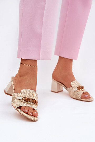 zapatillas de mujer con tacones con adornos beige Ovittole