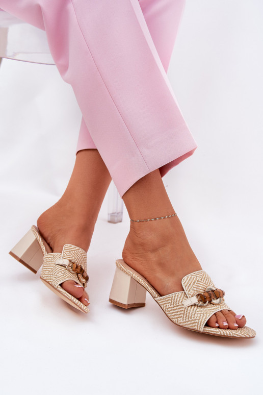 zapatillas de mujer con tacones con adornos beige Ovittole