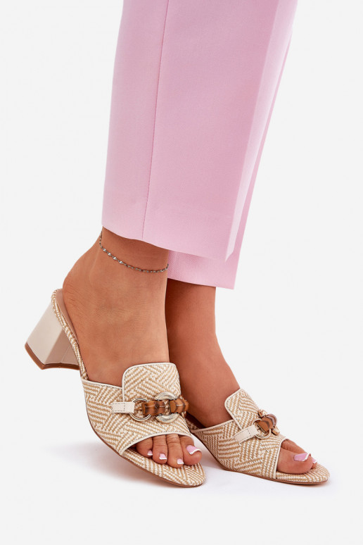 zapatillas de mujer con tacones con adornos beige Ovittole