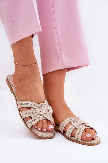 Zapatillas de mujer planas con tiras entrelazadas color arena Acimine