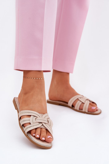 Zapatillas de mujer planas con tiras entrelazadas color arena Acimine 2