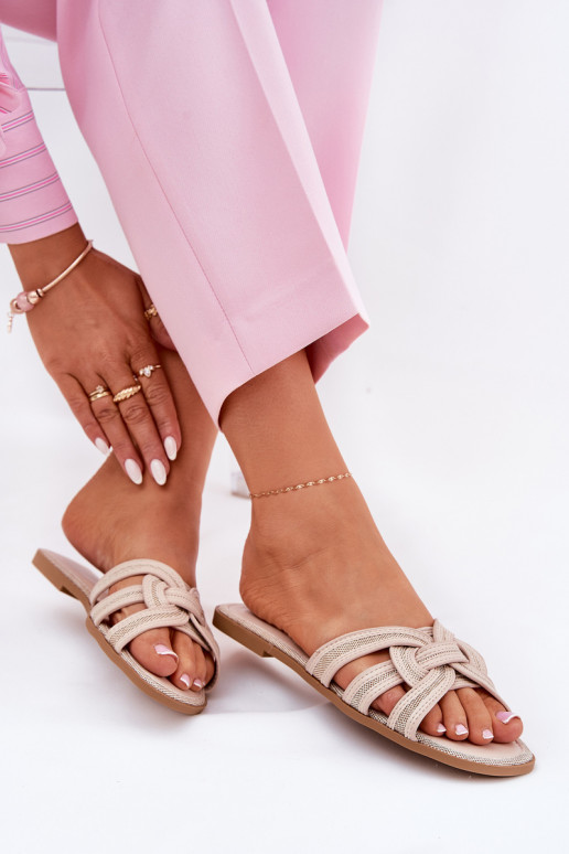 Zapatillas apartamento de mujeres Z Przeplatającymi Się Paskami beige Acimine