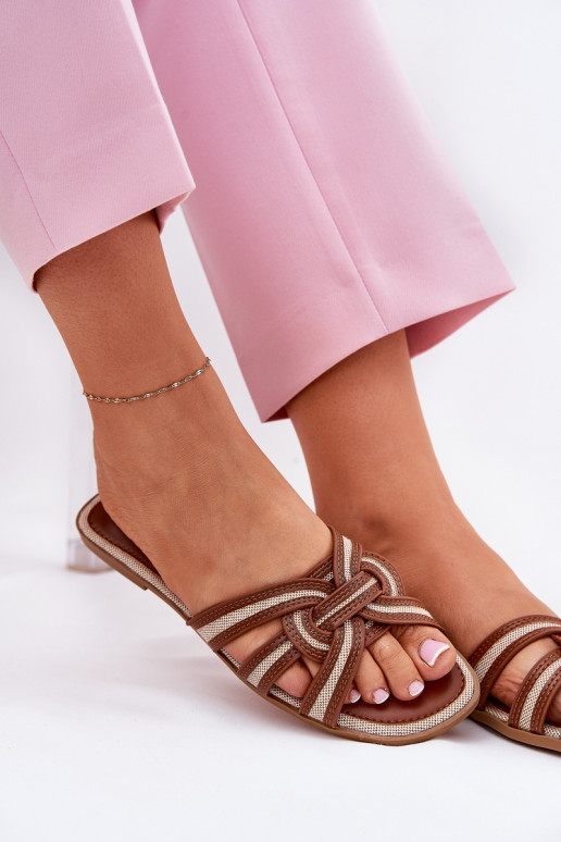 Zapatillas apartamento de mujeres Z Przeplatającymi Się Paskami color marrón Acimine