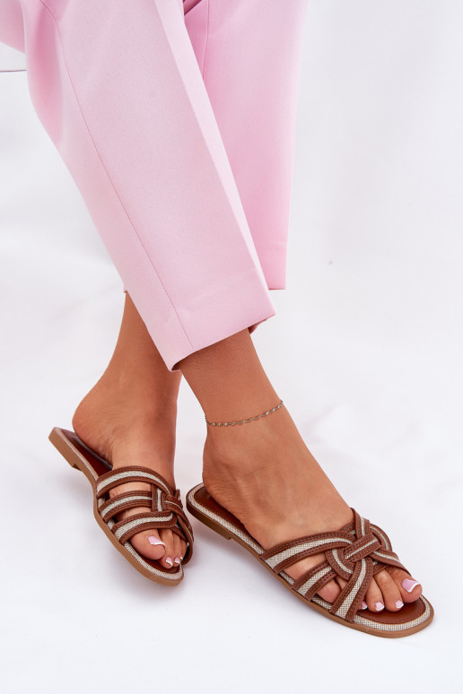 Zapatillas apartamento de mujeres Z Przeplatającymi Się Paskami color marrón Acimine