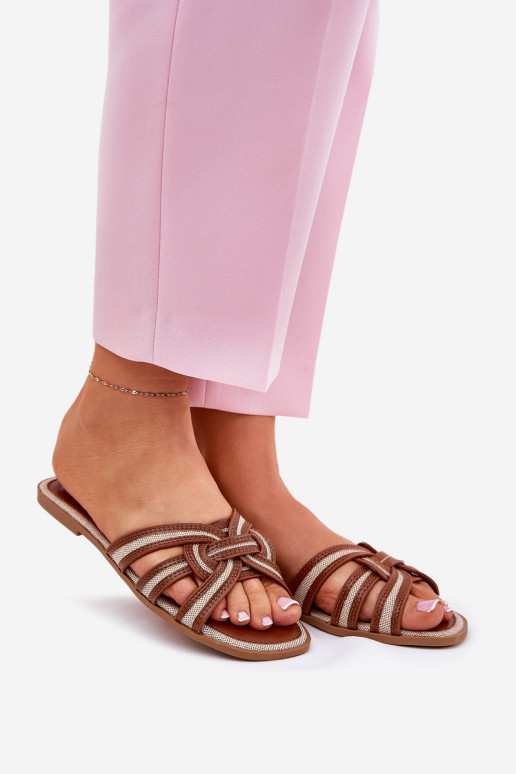 Zapatillas apartamento de mujeres Z Przeplatającymi Się Paskami color marrón Acimine