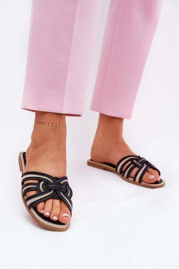 Zapatillas de mujer planas con tiras entrelazadas color negro Acimine 2