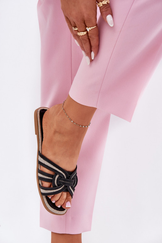 Zapatillas apartamento de mujeres Z Przeplatającymi Się Paskami de color negro Acimine