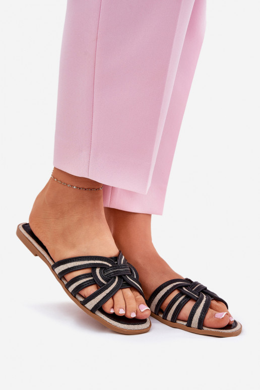 Zapatillas apartamento de mujeres Z Przeplatającymi Się Paskami de color negro Acimine