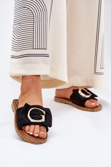 Pantuflas de mujer planas con detalles decorativos color negro Nellodra