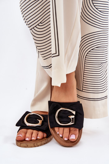 Pantuflas de mujer planas con detalles decorativos color negro Nellodra 2