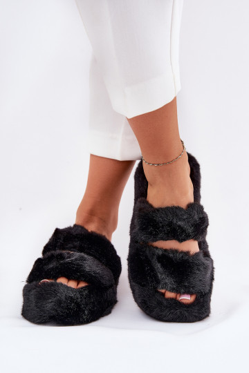 Pantuflas de mujer con plataforma y pelaje color negro Talfedi 2