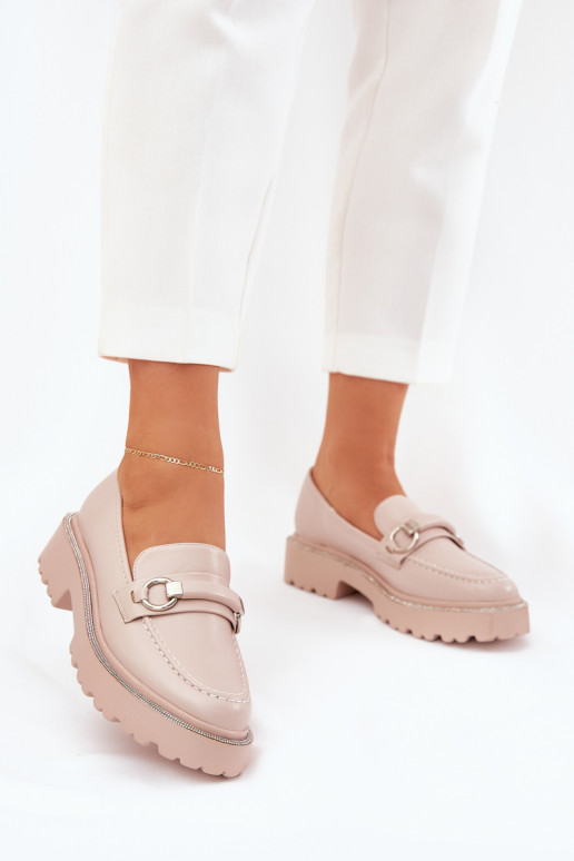 mocasines de mujer Decorado Cyrkoniami beige Patina mocasines de mujer Decorado Cyrkoniami beige Patina