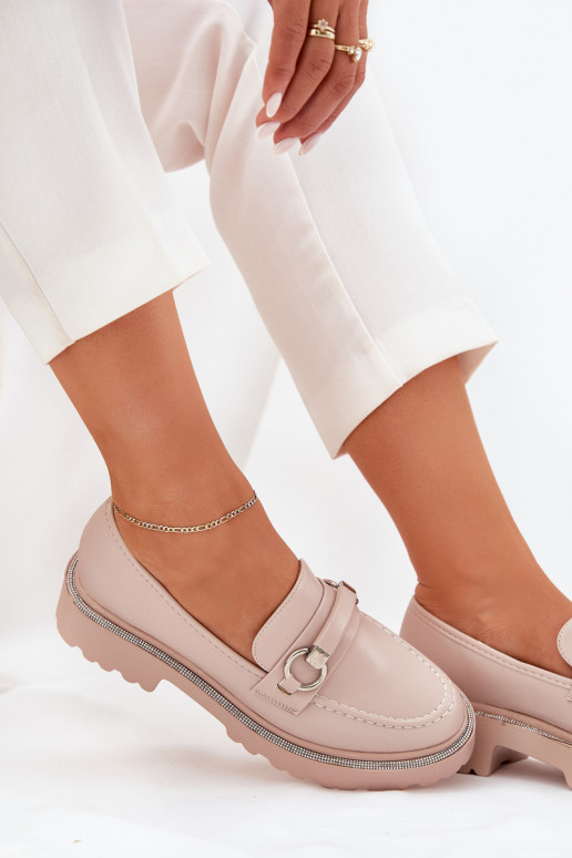 mocasines de mujer Decorado Cyrkoniami beige Patina mocasines de mujer Decorado Cyrkoniami beige Patina