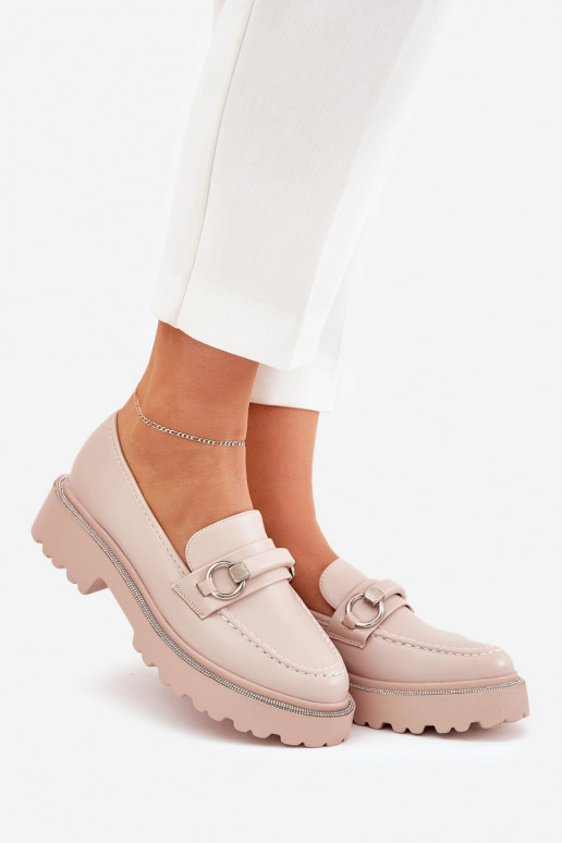 mocasines de mujer Decorado Cyrkoniami beige Patina mocasines de mujer Decorado Cyrkoniami beige Patina