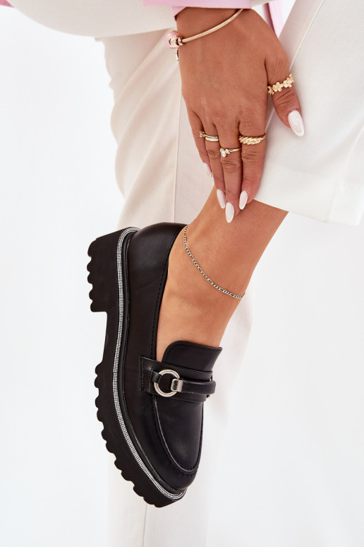 mocasines de mujer Decorado Cyrkoniami de color negro Patina