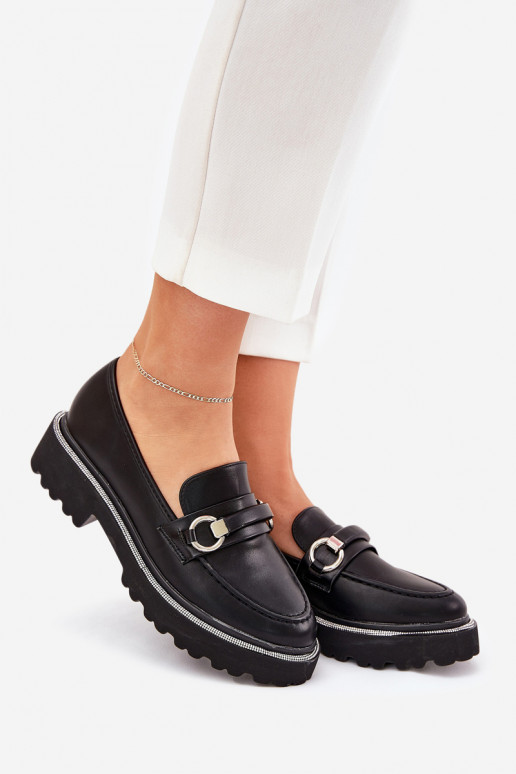 mocasines de mujer Decorado Cyrkoniami de color negro Patina