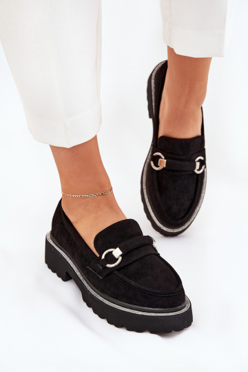 mocasines de mujer Decorado Cyrkoniami de color negro Patina