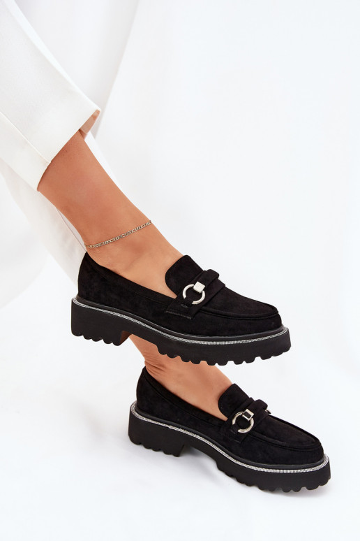 mocasines de mujer Decorado Cyrkoniami de color negro Patina