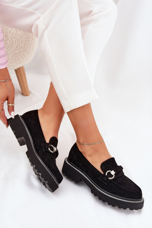 mocasines de mujer Decorado Cyrkoniami de color negro Patina