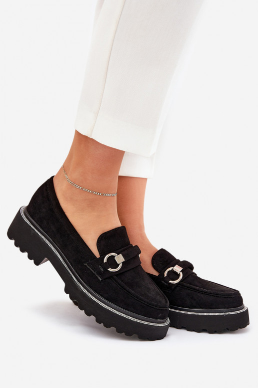 mocasines de mujer Decorado Cyrkoniami de color negro Patina