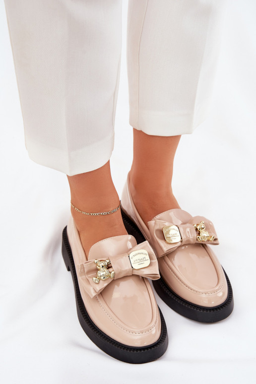 Mocasines lacados con cintas I Ozdobną Broszką beige Leandriel