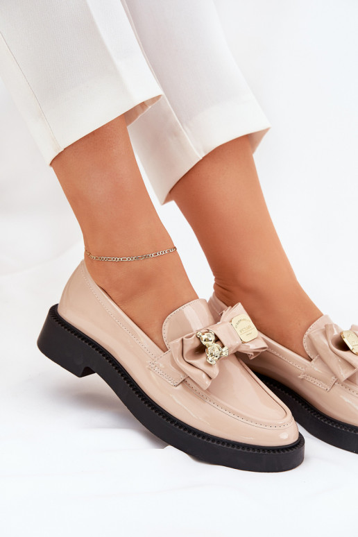 Mocasines lacados con cintas I Ozdobną Broszką beige Leandriel