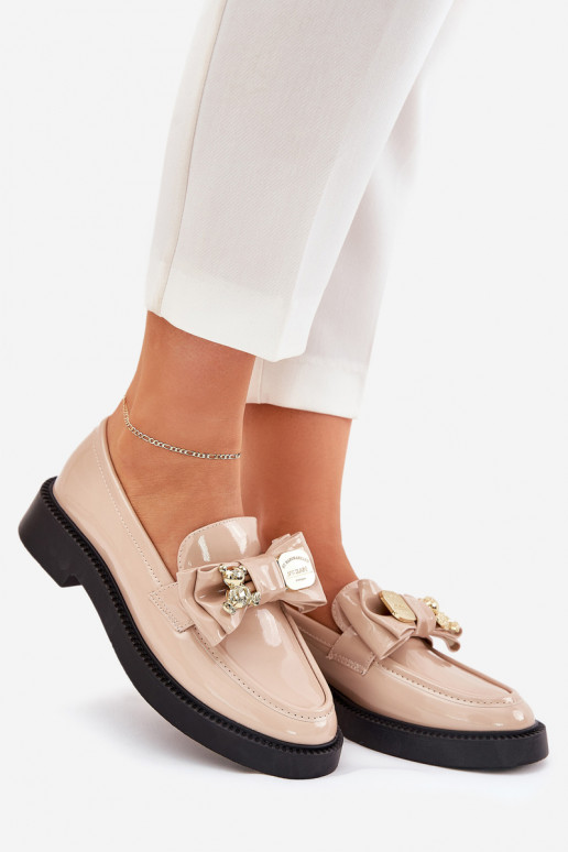 Mocasines lacados con cintas I Ozdobną Broszką beige Leandriel
