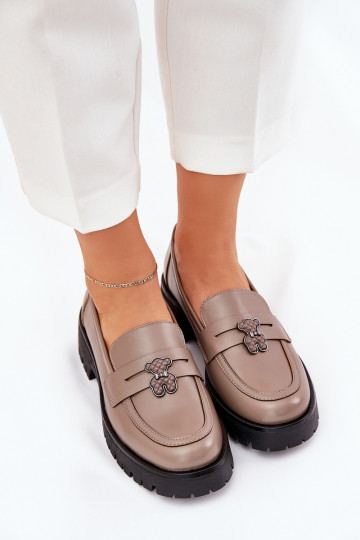 Piel mocasines de mujer Z Przypinką osos de peluche Vinceza 18109 beige