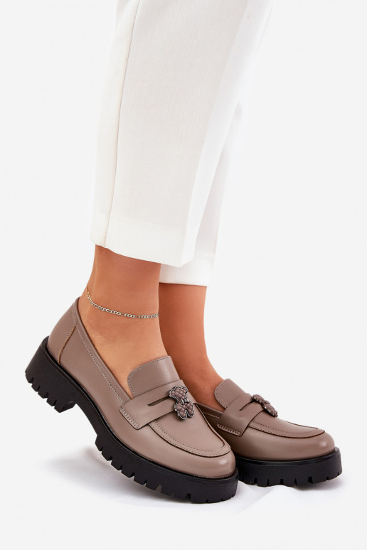 Piel mocasines de mujer Z Przypinką osos de peluche Vinceza 18109 beige