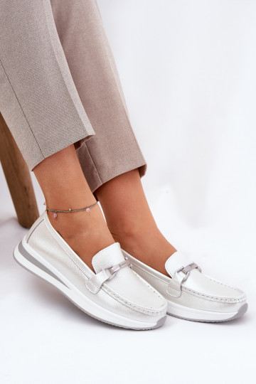 Piel mocasines de mujer S.Barski GR51-598 madre perla