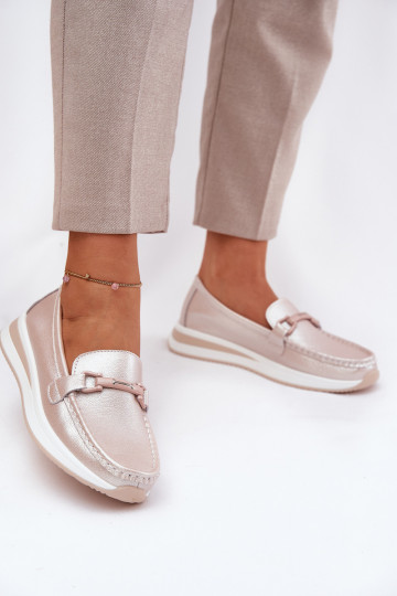 Piel mocasines de mujer S.Barski GR51-598 color rosa perla