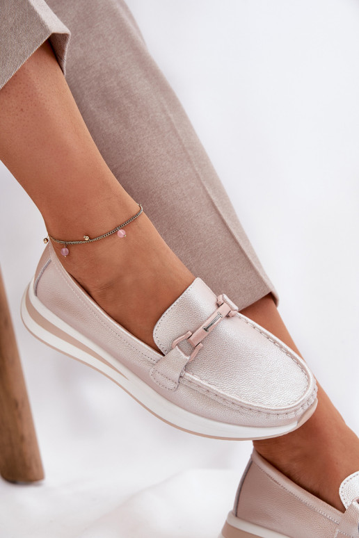 Piel mocasines de mujer S.Barski GR51-598 color rosa perla Piel mocasines de mujer S.Barski GR51-598 color rosa perla