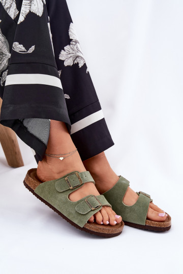 Zapatillas de casa de ante verdes con hebillas para mujer Big Star RR274A393